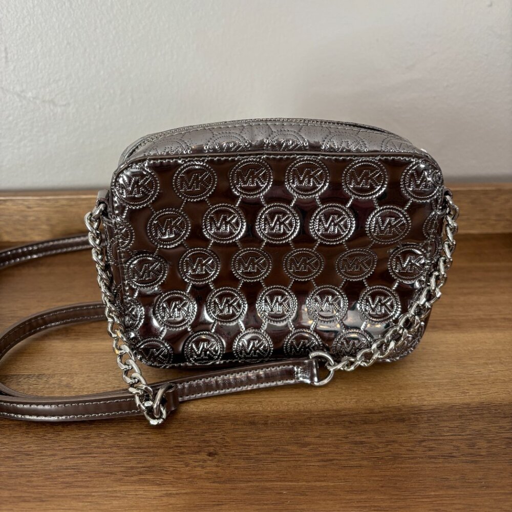 Michael Kors Jet Set Small Metallic Silver Logo Crossbody - Picture 4 of 10